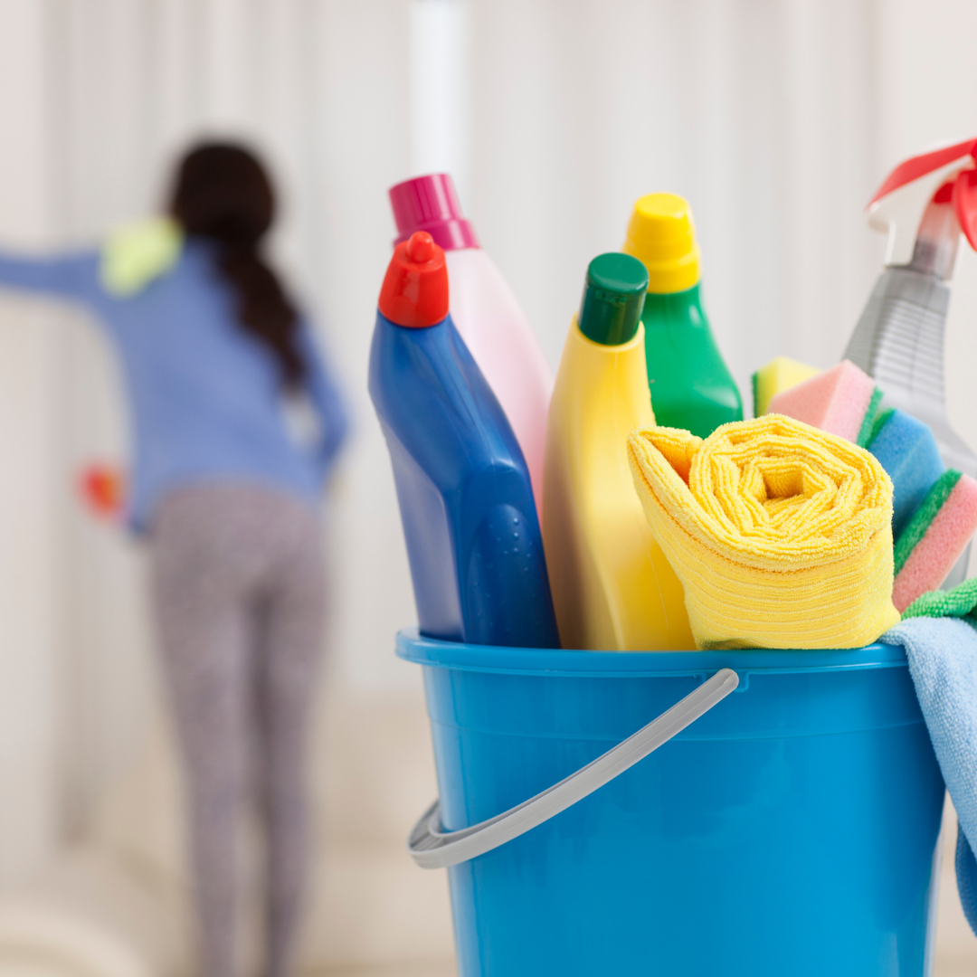 Housekeeping Services – cleaning supplies in a bucket